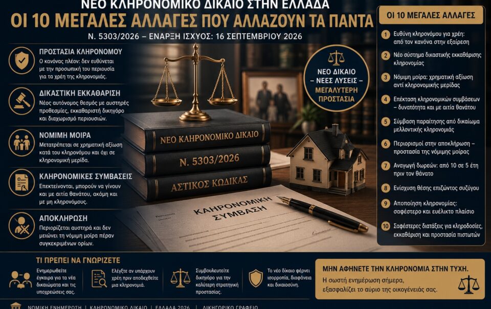 Νέο κληρονομικό δίκαιο Ελλάδα 2026 - αλλαγές ν. 5303/2026
