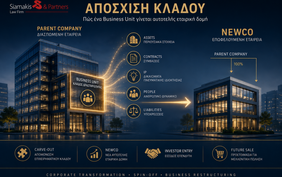 Απόσχιση κλάδου εταιρείας – μεταφορά αυτοτελούς business unit σε νέα εταιρεία με καθολική διαδοχή σύμφωνα με τον ν. 4601/2019