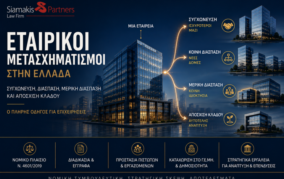 Εταιρικοί μετασχηματισμοί στην Ελλάδα – συγχώνευση, κοινή διάσπαση, μερική διάσπαση και απόσχιση κλάδου σύμφωνα με τον ν. 4601/2019
